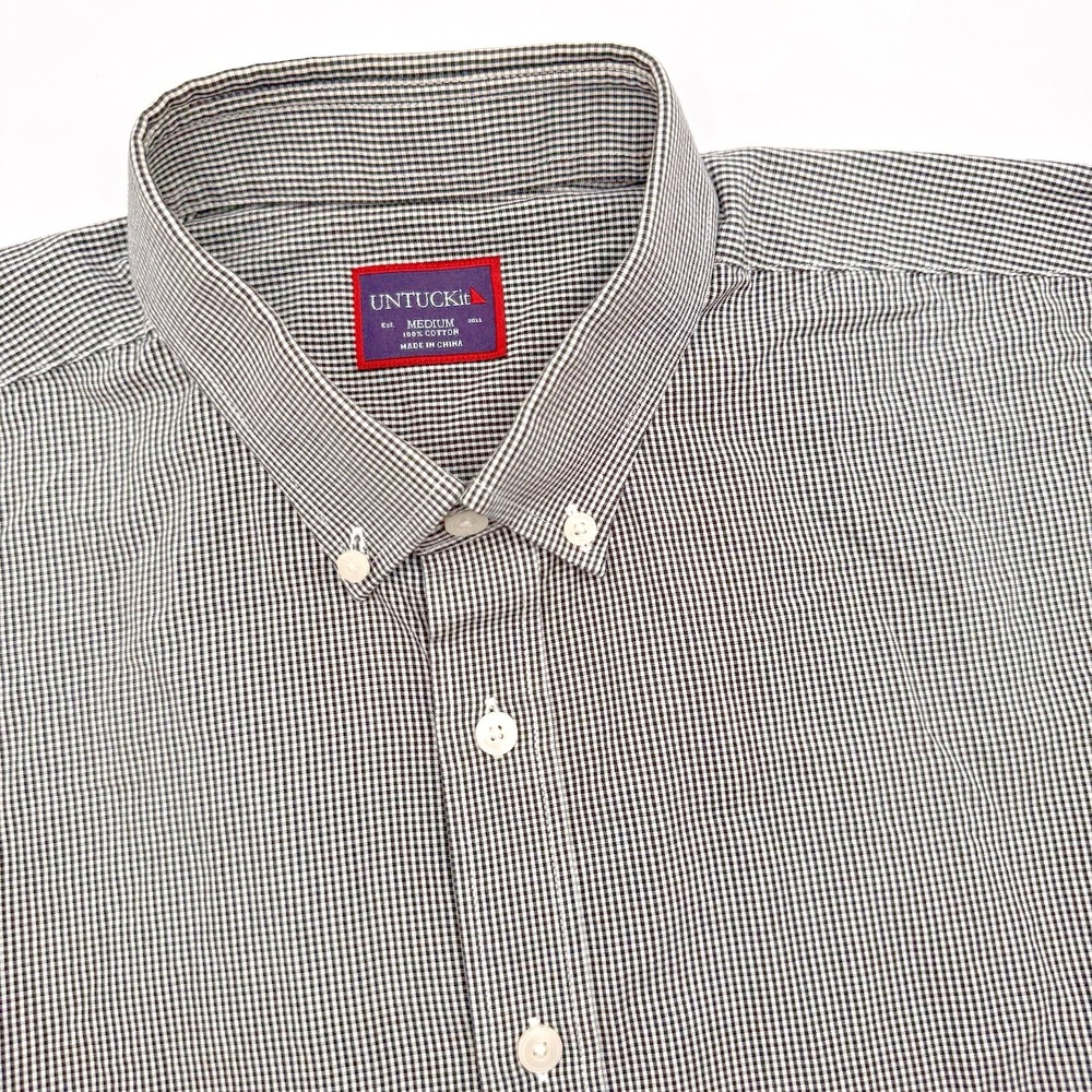 UNTUCKit Men's Medium Black White Gingham Check Button Up Long Sleeve Shirt